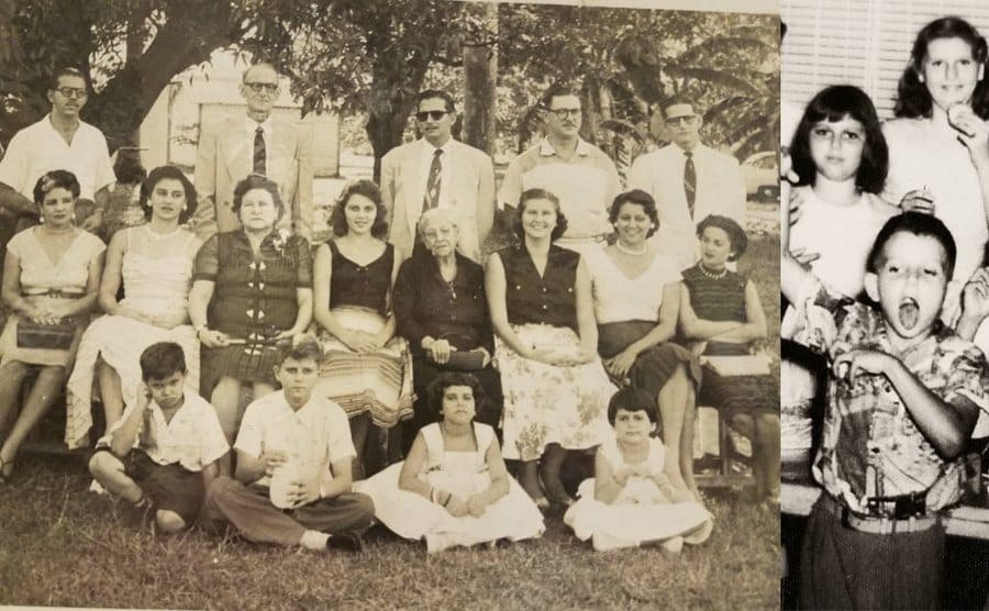 The Menendez and Llanio families posing together in a yard / Jose Menendez as a young boy 