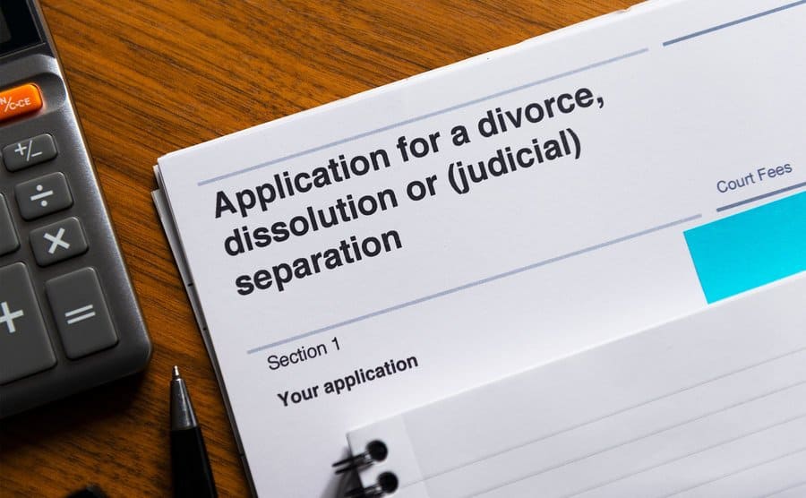 A close-up of a divorce application.