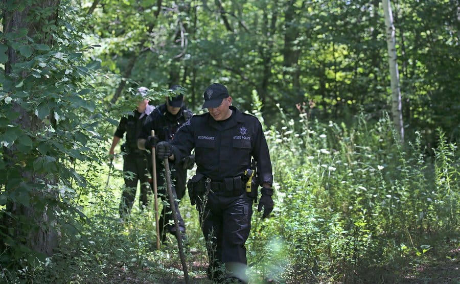 State Police search the woods.