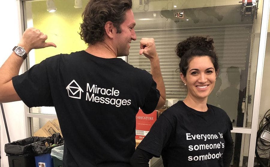 Miracle Messages’ Executive Director Jessica Donig, and Kevin Adler in company T-shirts. 