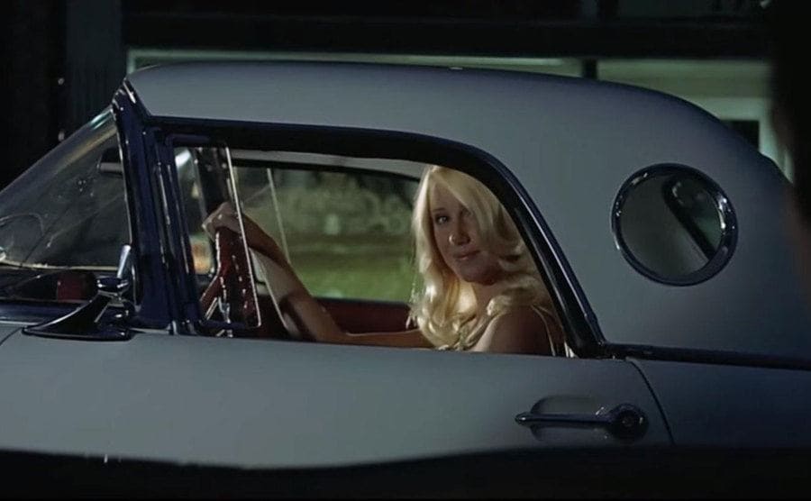 Suzanne Somers driving a Thunderbird in the film American Graffiti