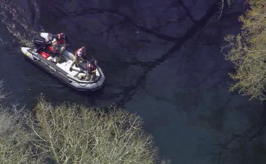 Arial view of the police boat looking through the river for Danielle.