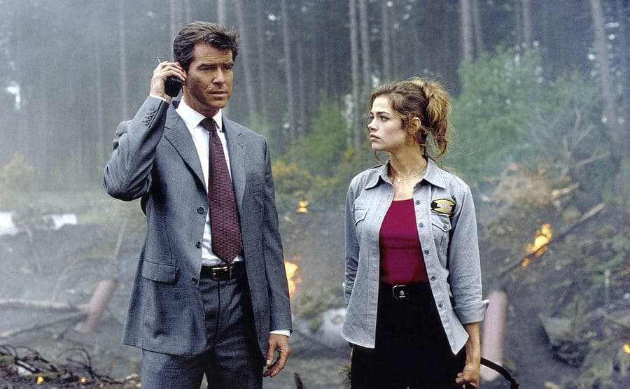 Denise Richards and Pierce Brosnan in a still from “The World Is Not Enough.”