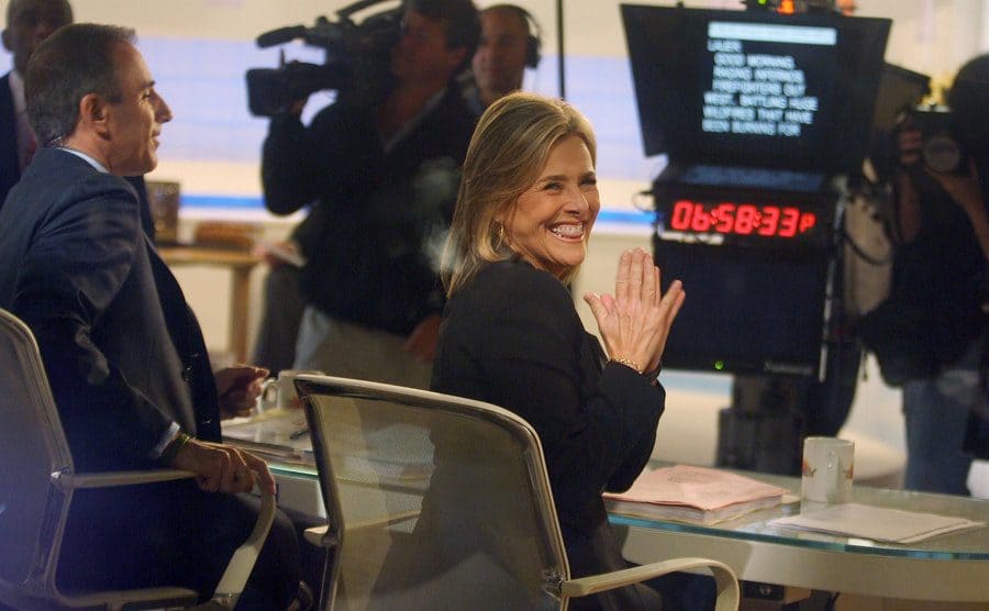 Meredith Viera sits next to her co-host, Matt Lauer, moments before her debut on the show. 