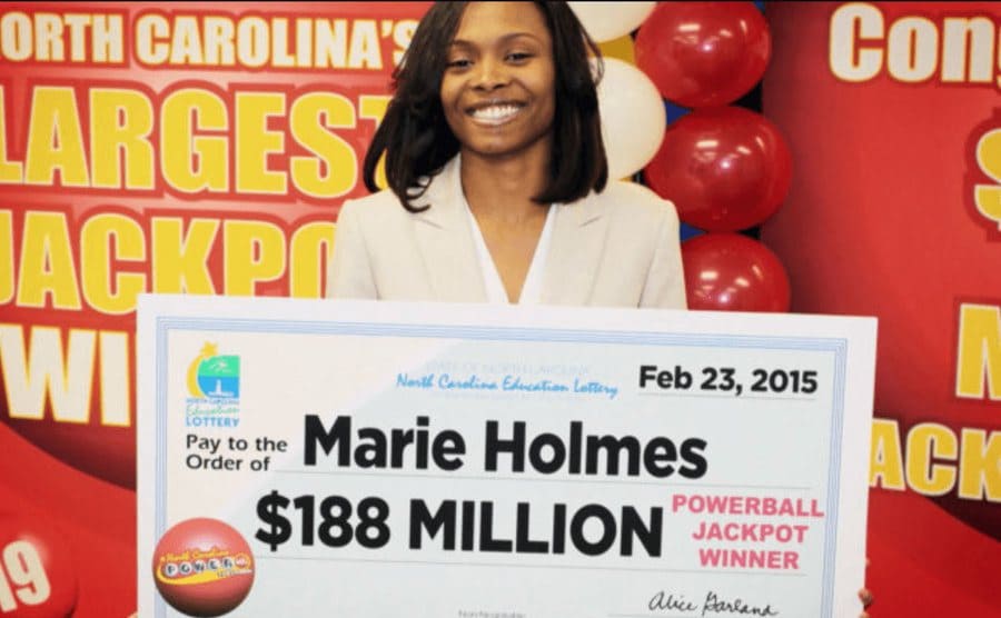 Marie Holmes received her large check for all her winnings. 