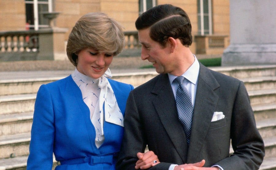 A shy Lady Diana Spencer with fiance, Prince Charles.