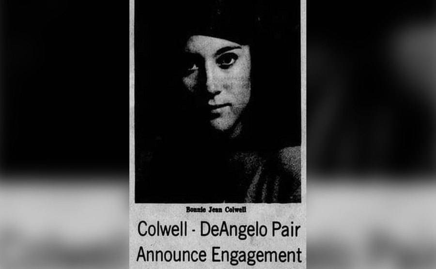 A newspaper clipping announcing the engagement of Colwell and DeAngelo. 