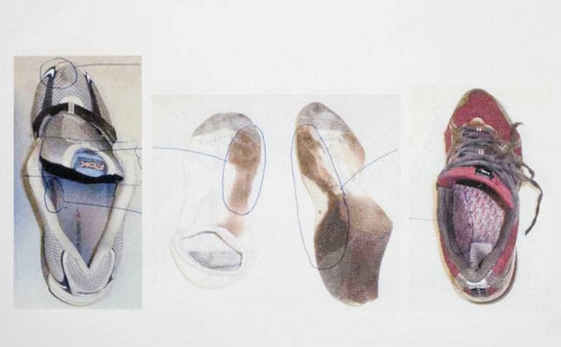 Prints made by the shoes worn by Brittany show how she tried to fake the existence of other attackers. 