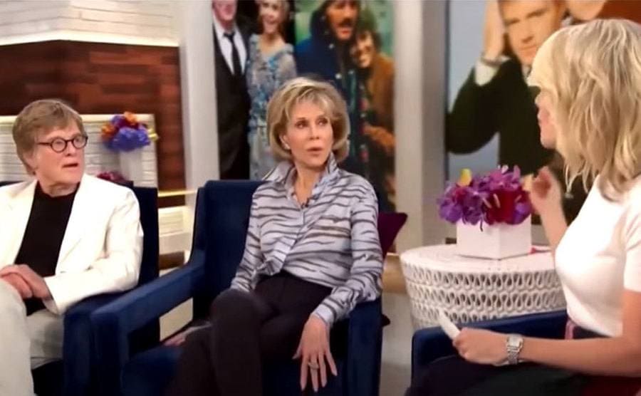 Megyn Kelly interviewing Jane Fonda and Robert Redford on Today’s Show set. 