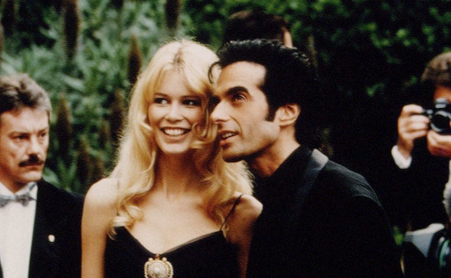 Claudia Schiffer and David Copperfield are arriving at an event in Monaco. 