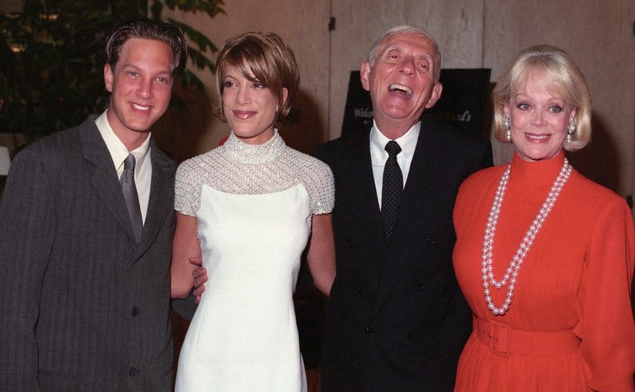 Aaron Spelling and family pose for a portrait.
