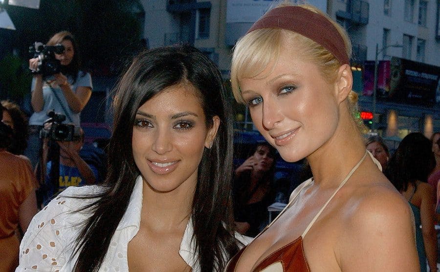 Kim Kardashian and Paris Hilton at a movie premiere. 