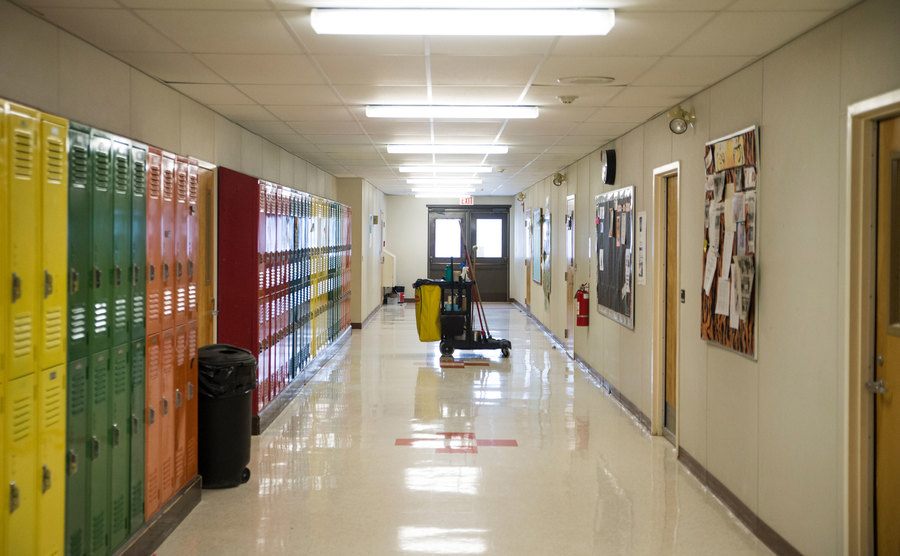 The school hallway. 