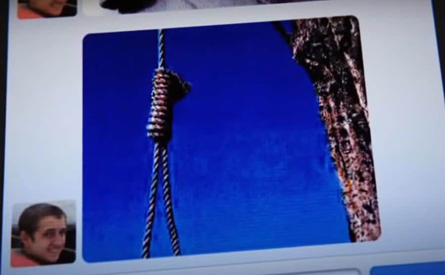 Roy sends Michelle a picture of a rope tied to a tree.