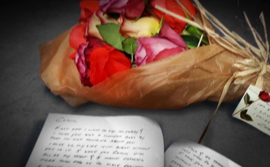 Bryant leaves flowers and letters outside Caitlin’s door.