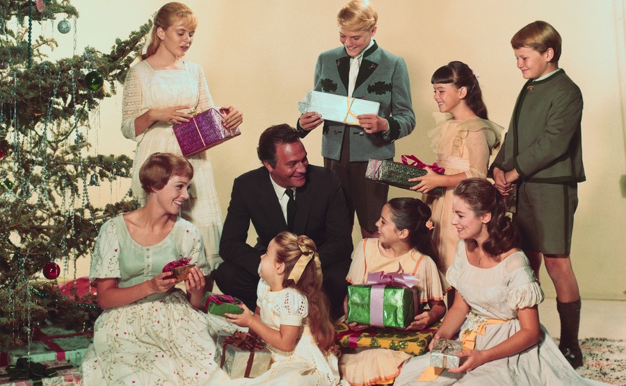 All the Von Trapp children gathered to open presents