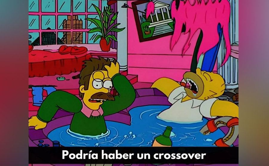 El vecino de Homero y Homero aparecen en un jacuzzi.