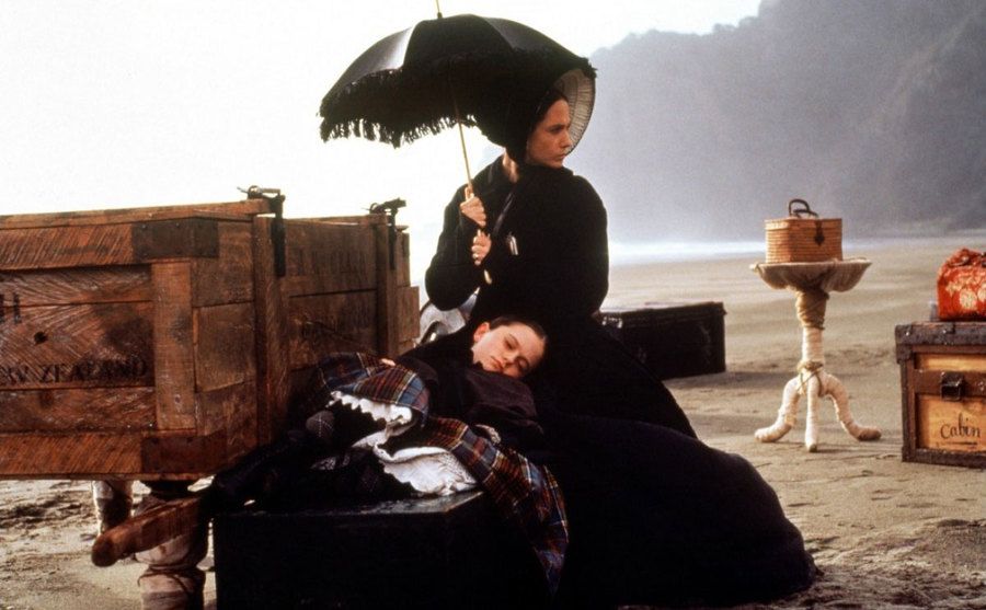 Holly Hunter and Anna Paquin on the beach in a scene from the film. 