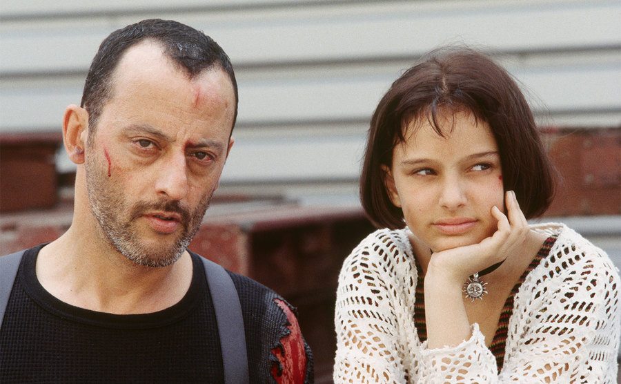 Natalie Portman and Jean Reno on the set of the film 