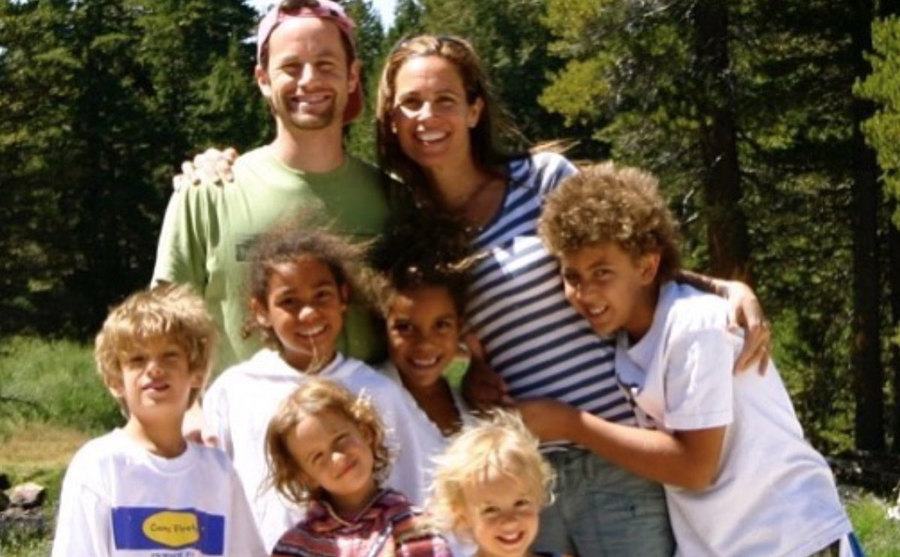 A dated picture of Kirk Cameron with his wife and children. 