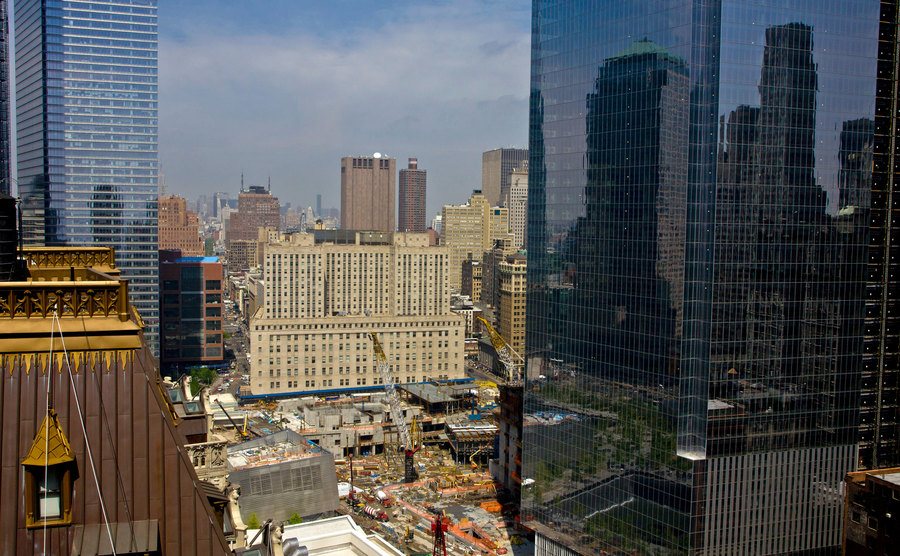 A construction at the World Trade Center is viewed from the Marriot Hotel.