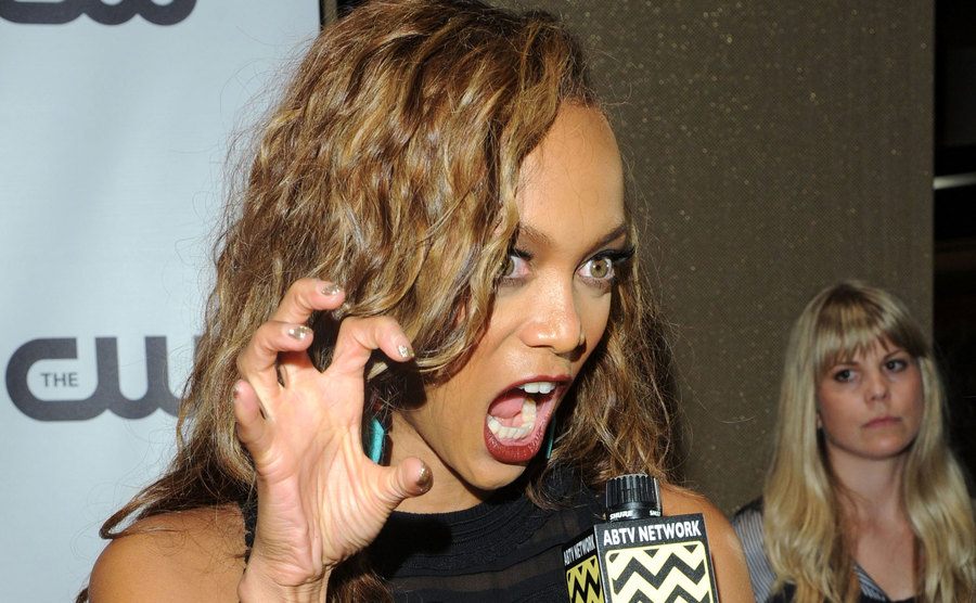 Tyra Banks speaks to the press.