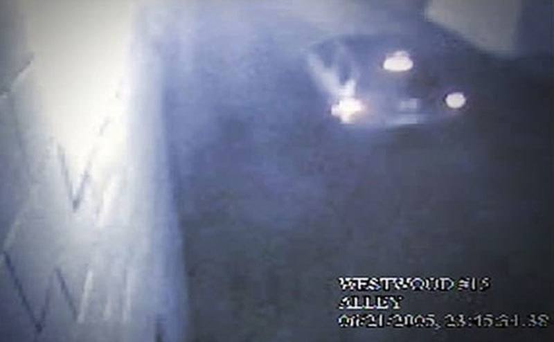 A car in a still from a security tape recording.