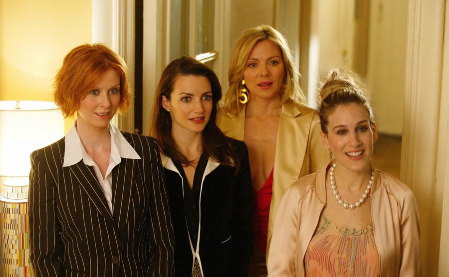 Kim Cattrall, Sarah Jessica Parker, Kristin Davis, and Cynthia Nixon in a still from Sex and the City 