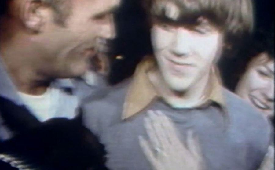 A still of Steven Stayner reuniting with his family.