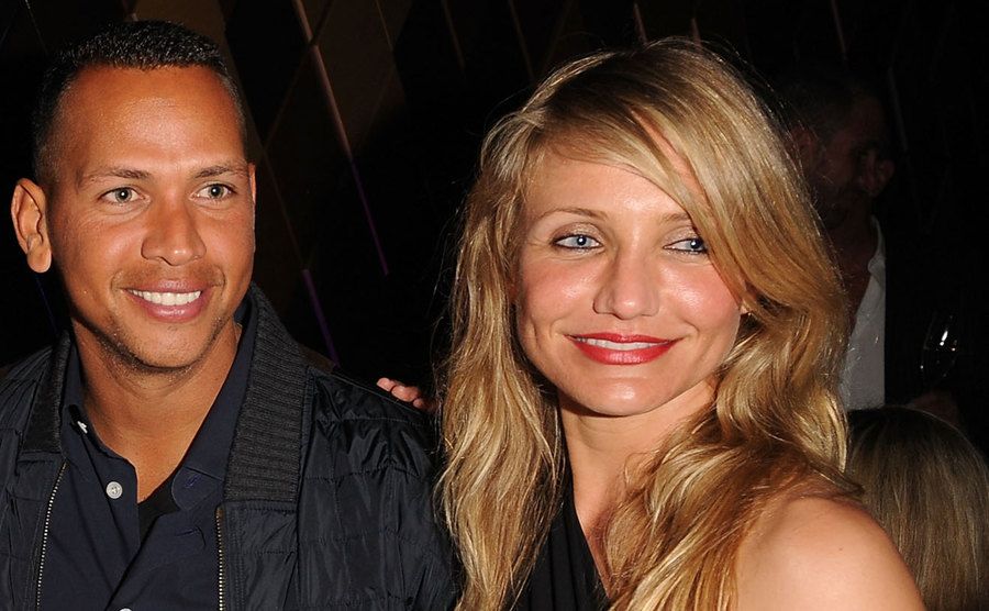 Alex Rodriguez and Cameron Diaz pose for a picture together.