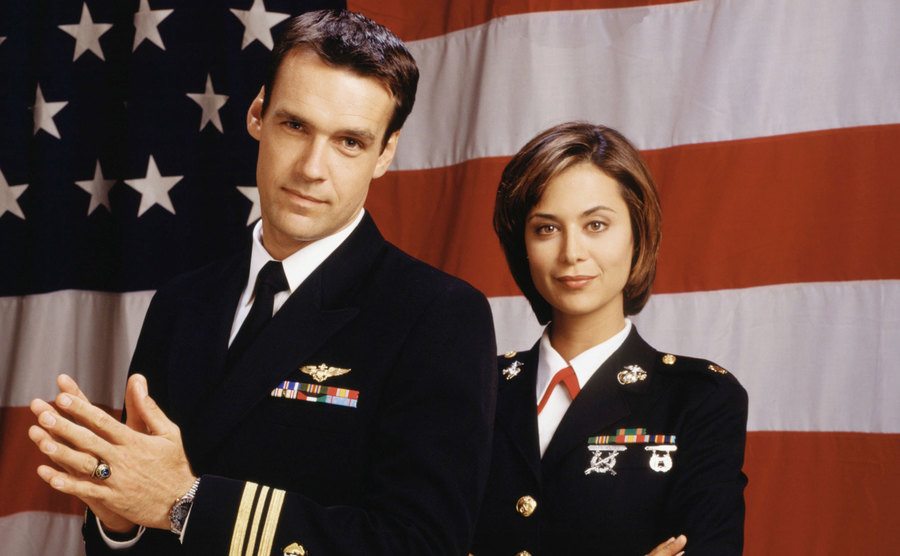 David James Elliott and Catherine Bell pose for a promotional shot. 