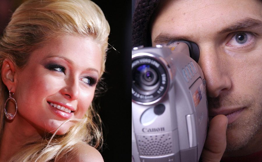 Paris Hilton poses for the media / A portrait of Salomon holding a video camera.