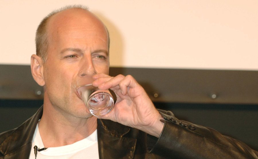 A photo of Willis drinking water.