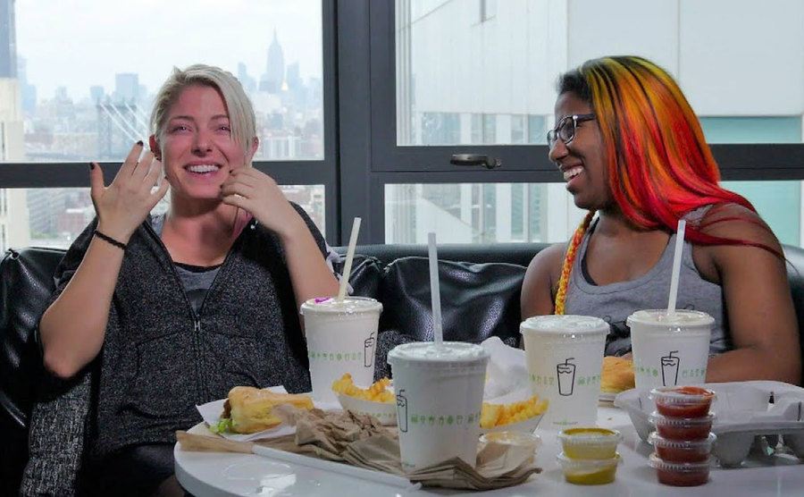 A picture of Alexa dining with Ember Moon.
