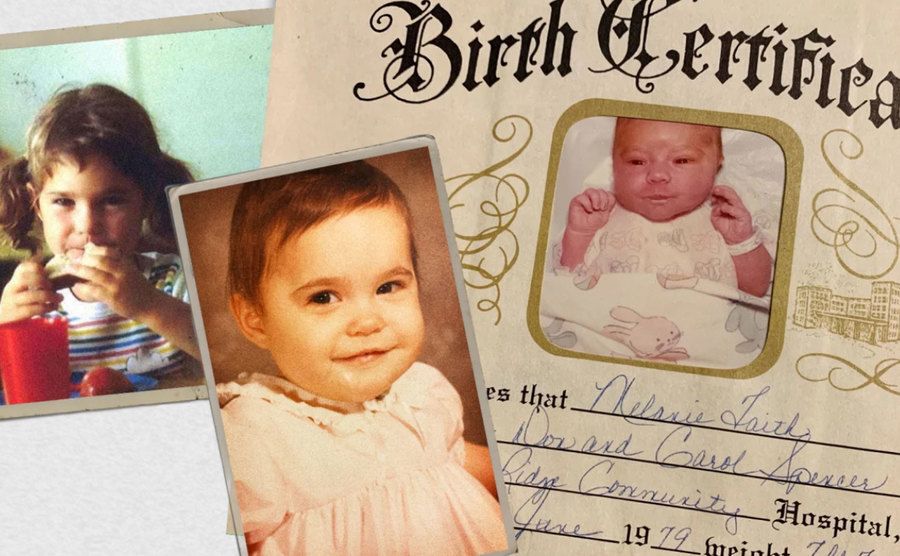 Pictures of Melanie as a young girl / Melanie’s birth certificate.