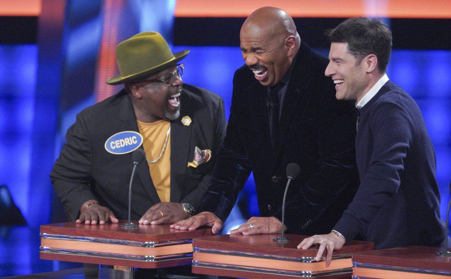 Cedric the Entertainer, Steve Harvey, and Max Greenfield 