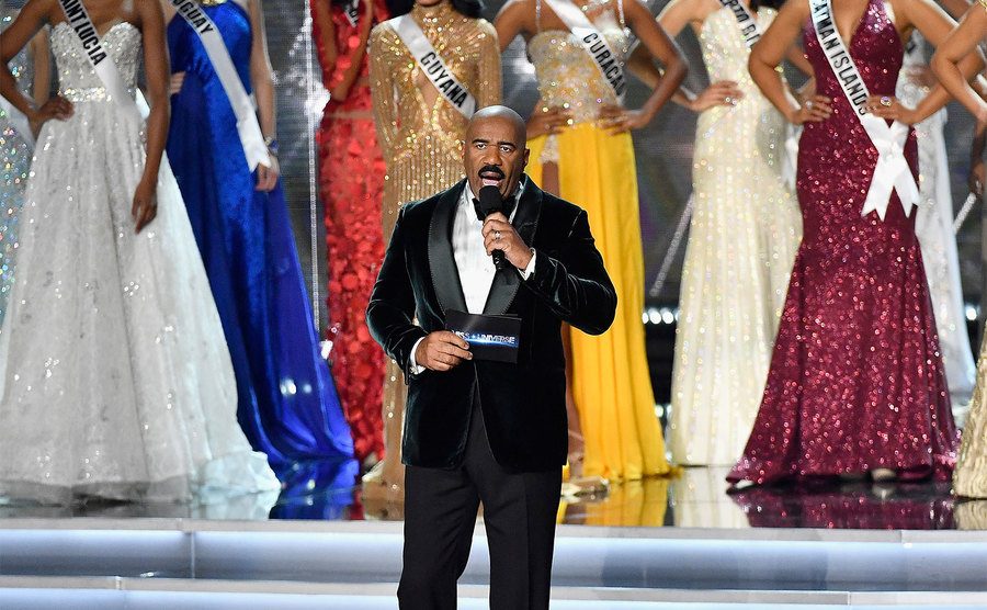 Steve Harvey speaks during the 2017 Miss Universe Pageant. 