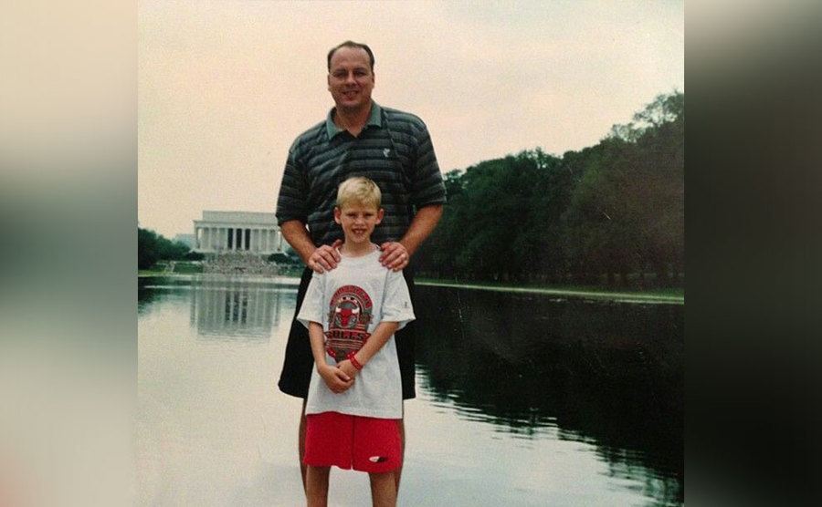 A photo of a young MGK with his father on a trip. 