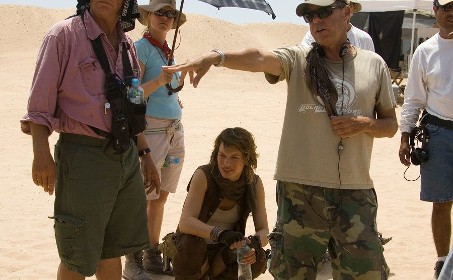 A backstage photo of Jovovich during filming.