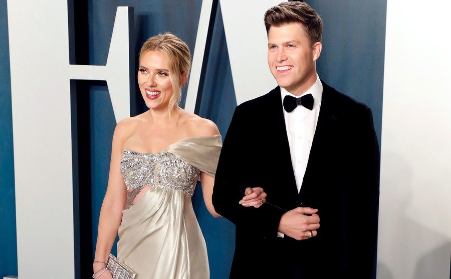 A picture of Johansson and Colin Jost at the Vanity Fair Oscar Party.