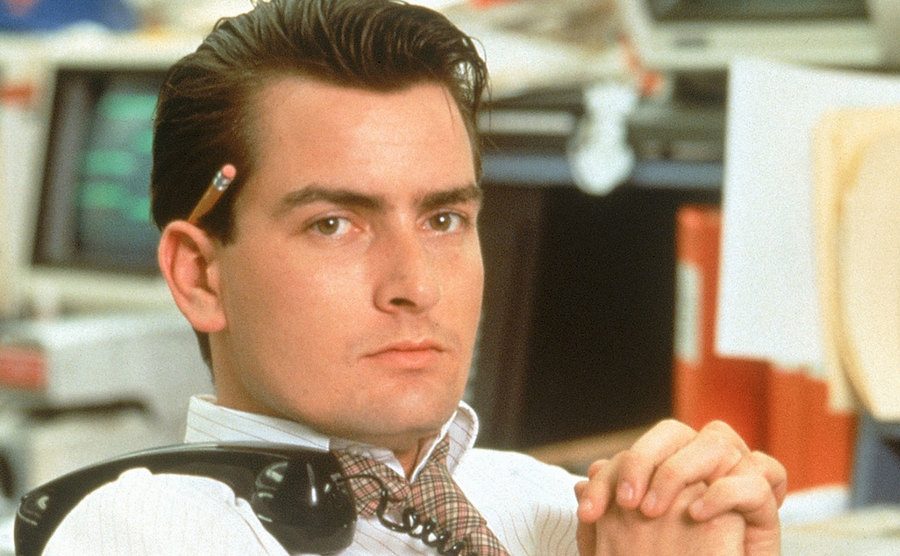  Charlie Sheen as Bud Fox on the set of Wall Street. 
