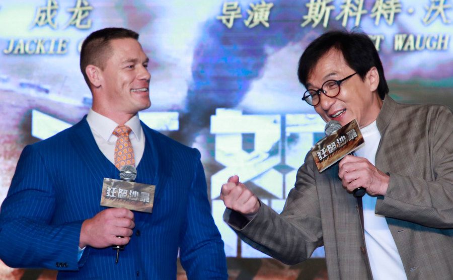 Jackie Chan and John Cena attend a 'Project X' press conference. 