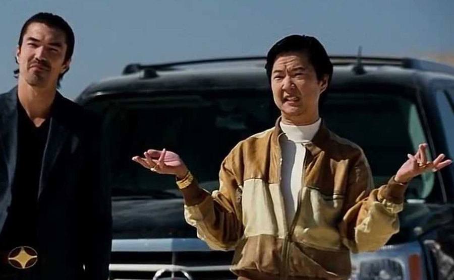 A still of Jeong as Mr. Chow.