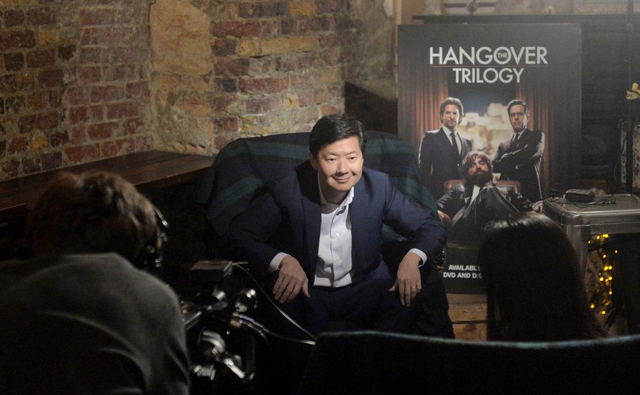 A backstage photo of Jeong during an interview for the film.