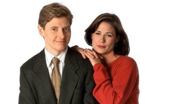 A portrait of Dave Foley and Maura Tierney. 