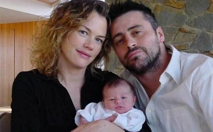LeBlanc poses with his wife and baby. 