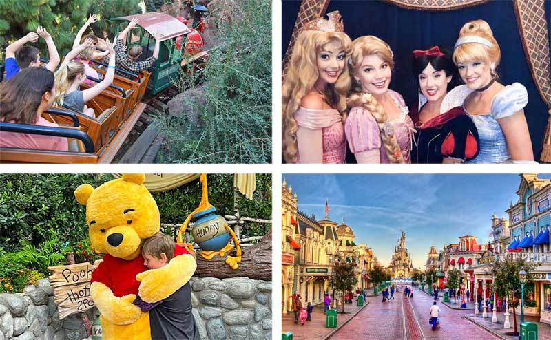 Roller coaster / Disney Princesses / Winnie the Pooh / Main Street USA