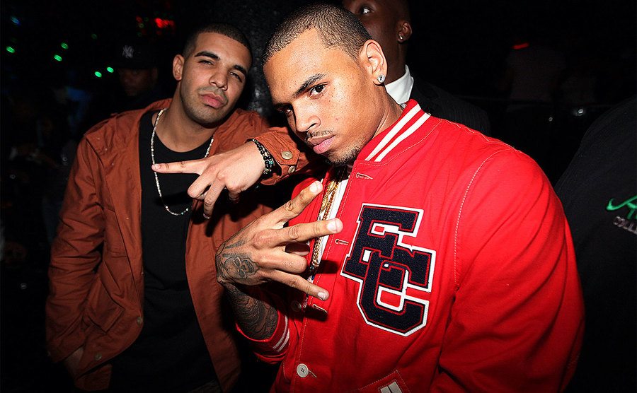 Drake and Chris Brown pose for a photo. 